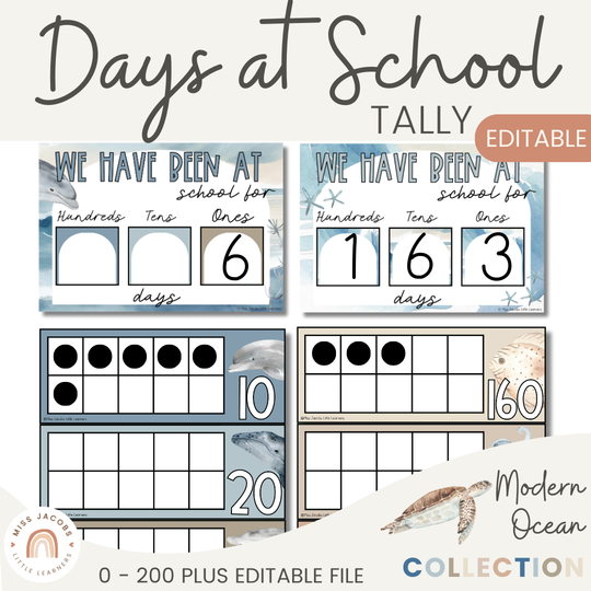 Days At School Tally Display - Modern Ocean Classroom Decor