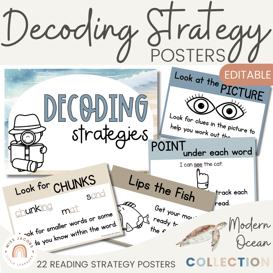 Reading Decoding Strategies Posters - Modern Ocean Classroom Decor