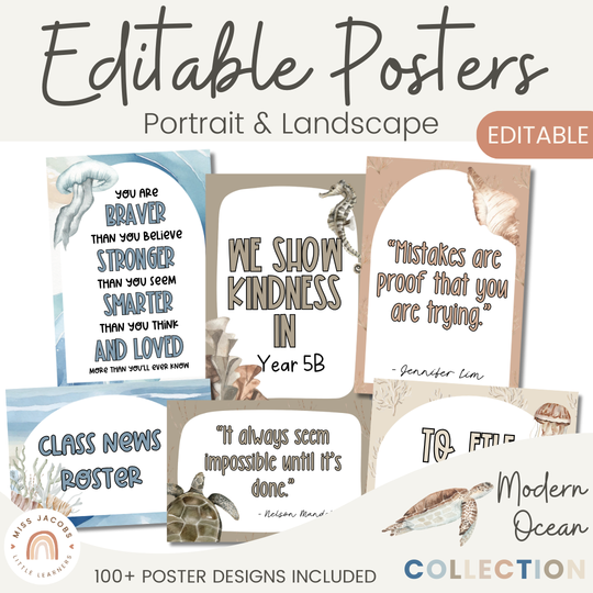 Editable Classroom Posters Templates - Modern Ocean Theme