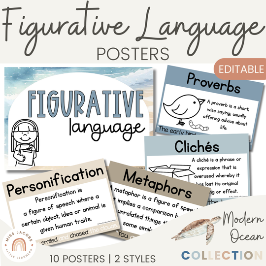 Figurative Language Posters - Modern Ocean Classroom Decor