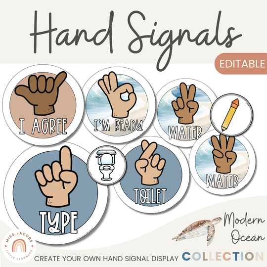 Hand Signals Posters - Modern Ocean Classroom Decor