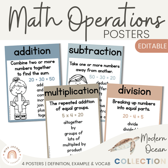Modern Ocean Math Operations Posters - Miss Jacobs Little Learners