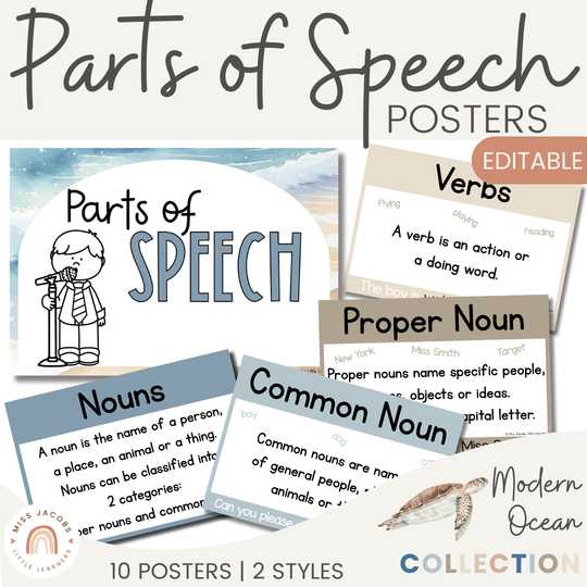 Parts of Speech Posters - Modern Ocean Classroom Decor