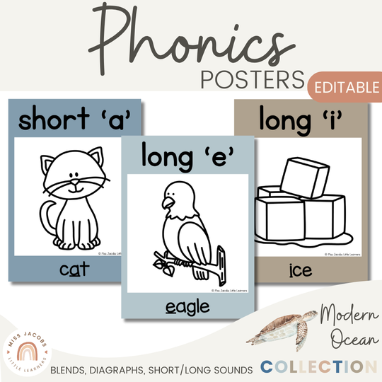 Phonics Posters - Modern Ocean Classroom Decor