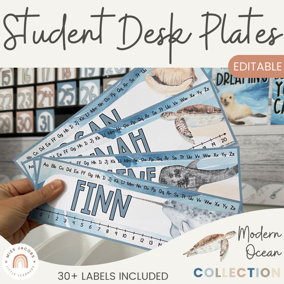 Modern Ocean Student Desk Plates and Supply Labels - Miss Jacobs Little Learners