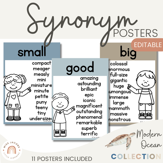 Modern Ocean Synonym Posters - Miss Jacobs Little Learners
