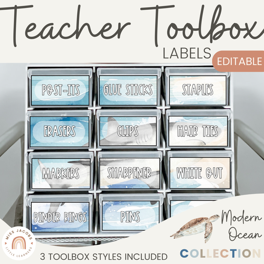 Teacher Toolbox Labels - Modern Ocean Classroom Decor