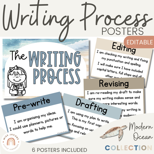 Writing Process Posters - Modern Ocean Classroom Decor