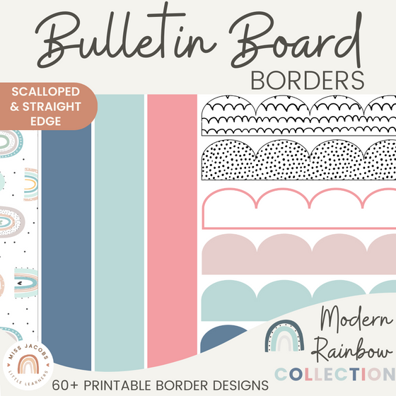 Bulletin Board Borders | Modern Rainbow Classroom Decor | Printable Scalloped & Straight Edge Borders - Miss Jacobs Little Learners