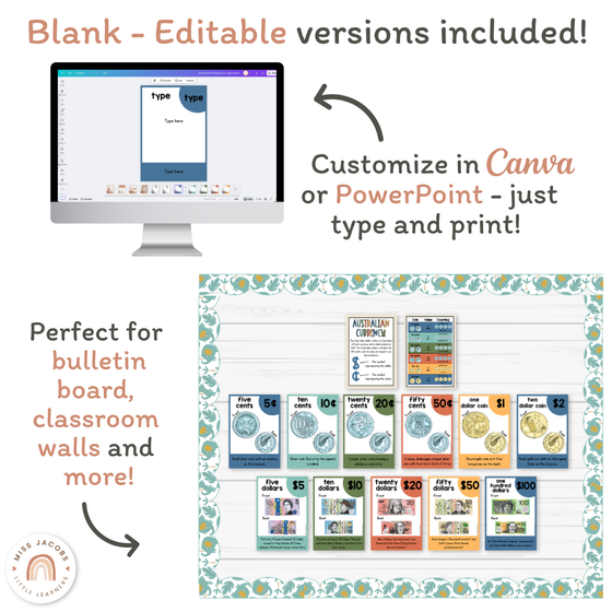 Money Posters - Cute Jungle Animals Classroom Decor - Miss Jacobs Little Learners