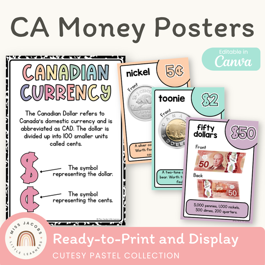 Canadian Money Posters - Cutesy Pastel Math Decor
