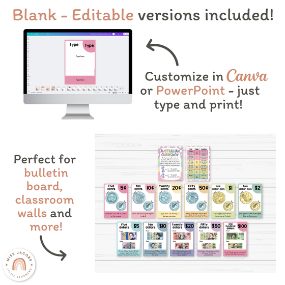 Money Posters - Daisy Gingham Pastels Theme Classroom Decor - Miss Jacobs Little Learners