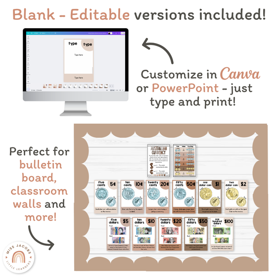 Money Posters - Neutrals Theme Classroom Decor - Miss Jacobs Little Learners