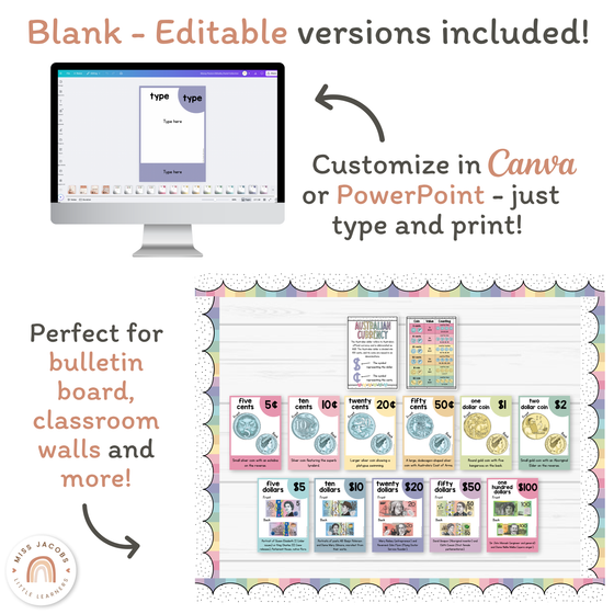 Money Posters - Pastel Theme Classroom Decor - Miss Jacobs Little Learners