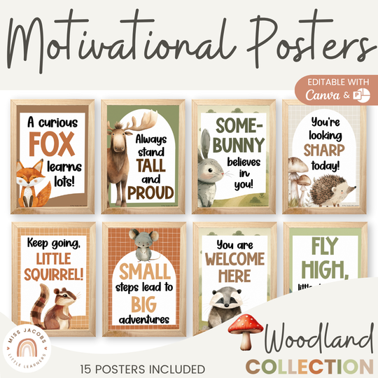 Motivational or Inspirational Posters - Woodland Theme Classroom Decor