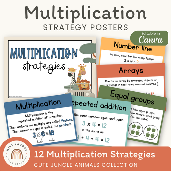 Multiplication Strategies Posters - Cute Jungle Animals Theme Classroom Decor - Miss Jacobs Little Learners
