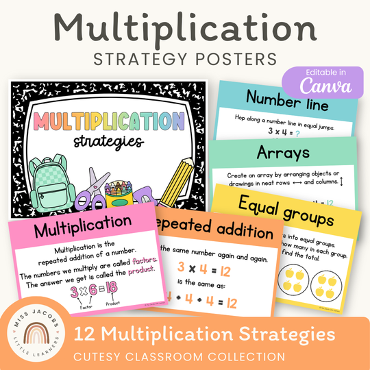 Multiplication Strategies Posters - Cutesy Classroom Decor