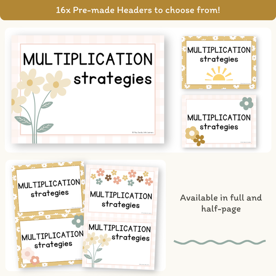 Multiplication Strategies Posters - Daisy Gingham Neutrals Theme Classroom Decor - Miss Jacobs Little Learners