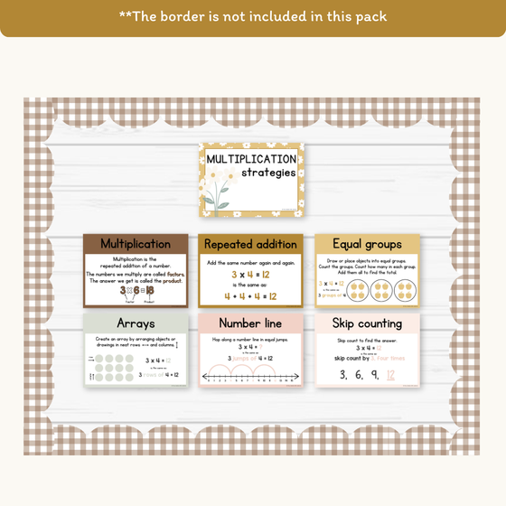 Multiplication Strategies Posters - Daisy Gingham Neutrals Theme Classroom Decor - Miss Jacobs Little Learners