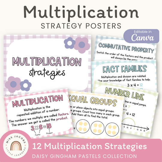 Multiplication Strategies Posters - Daisy Gingham Pastels Classroom Decor