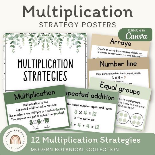 Multiplication Strategies Posters - Modern Botanical Classroom Decor