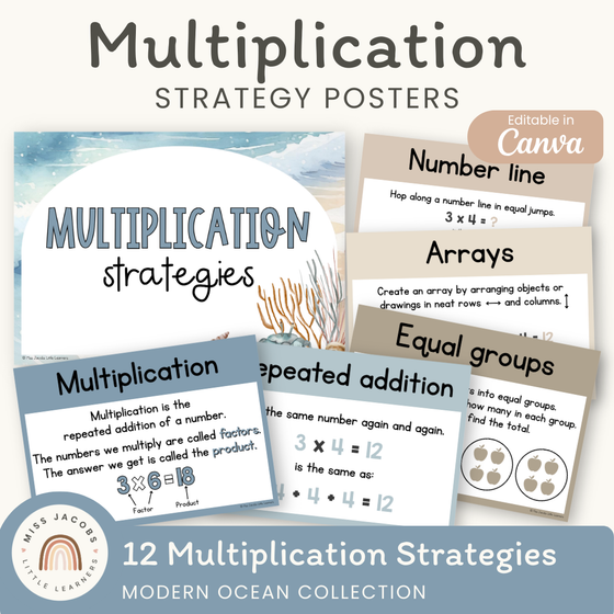 Multiplication Strategies Posters - Modern Ocean Theme Classroom Decor - Miss Jacobs Little Learners