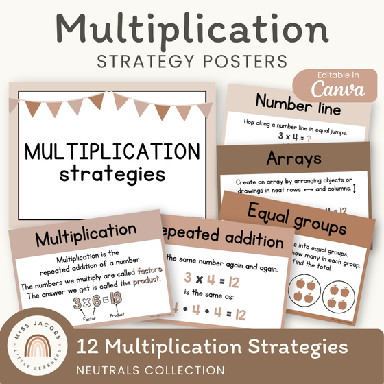 Multiplication Strategies Posters - Ombre Neutrals Theme Classroom Decor - Miss Jacobs Little Learners