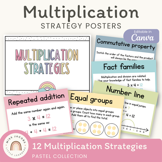 Multiplication Strategies Posters - Pastel Theme Classroom Decor - Miss Jacobs Little Learners