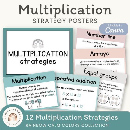 Multiplication Strategies Posters - Rainbow Calm Colors Classroom Decor