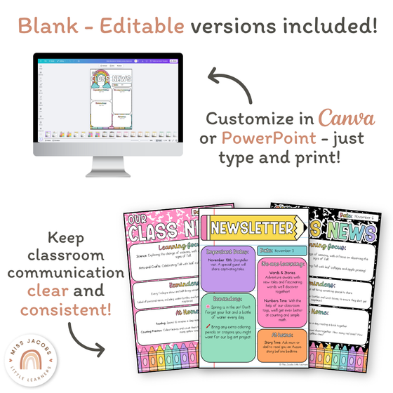 Newsletter Templates - Cutesy Classroom Decor - Miss Jacobs Little Learners