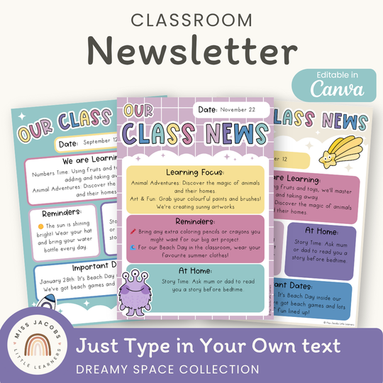 Classroom Newsletter Templates - Dreamy Space Theme Decor