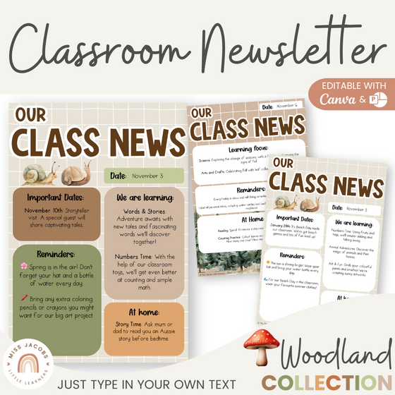 Classroom Newsletter Templates - Woodland Theme Decor - Miss Jacobs Little Learners