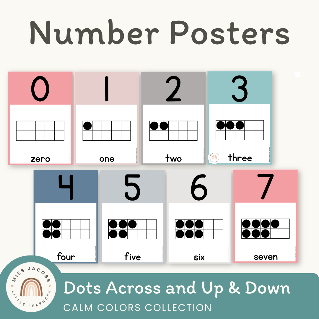 Number Posters with Ten Frames - Calm Colors Math Decor | Modern