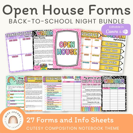 Open House Forms Back To School Night Bundle - Cutesy Theme