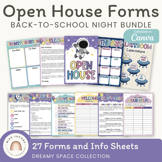 Open House Forms Back To School Night Bundle - Dreamy Space Classroom Decor