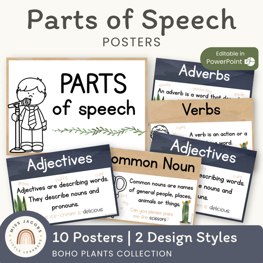 Parts of Speech Posters - Boho Plants Classroom Decor