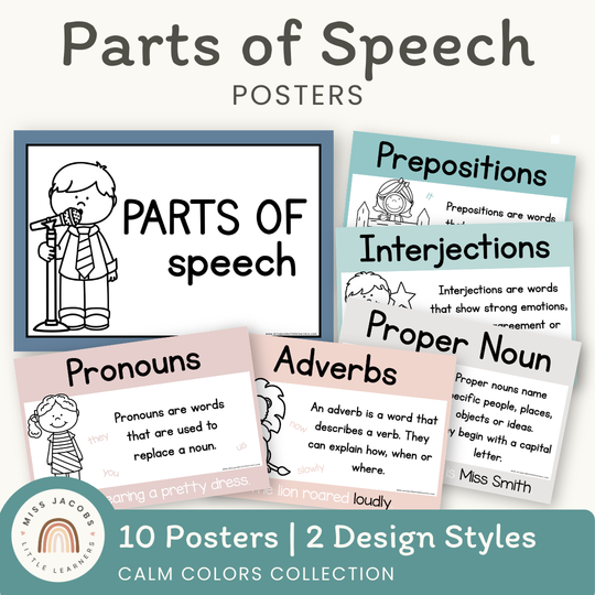 Parts of Speech Posters - Calm Colors English Decor
