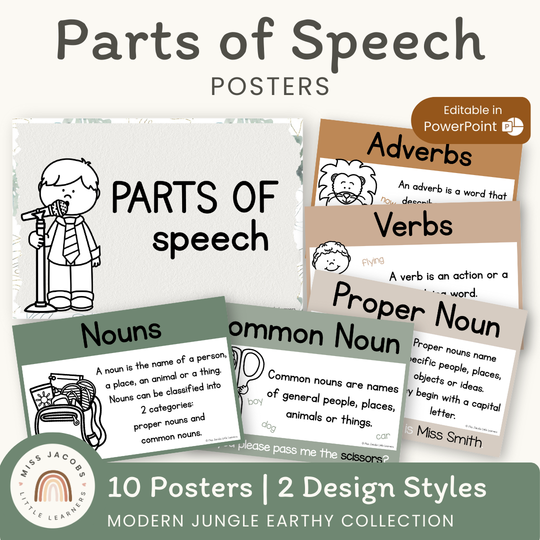 Parts of Speech Posters - Modern Jungle Earthy Decor