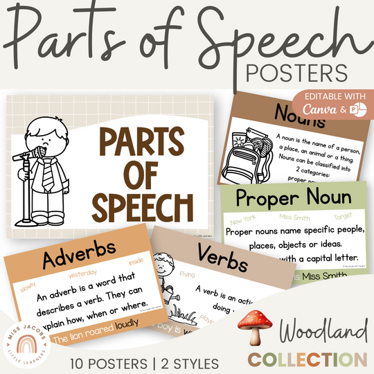 Parts of Speech Posters - Woodland Theme Classroom Decor