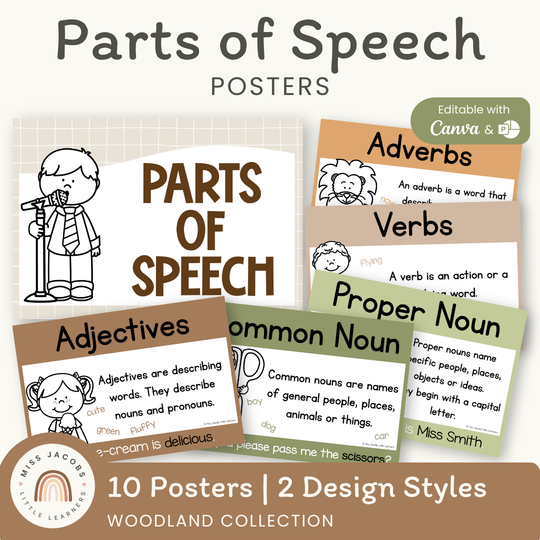 Parts of Speech Posters - Woodland Theme Classroom Decor