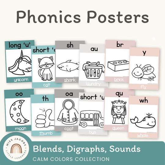 Phonics Posters - Rainbow Calm Colors