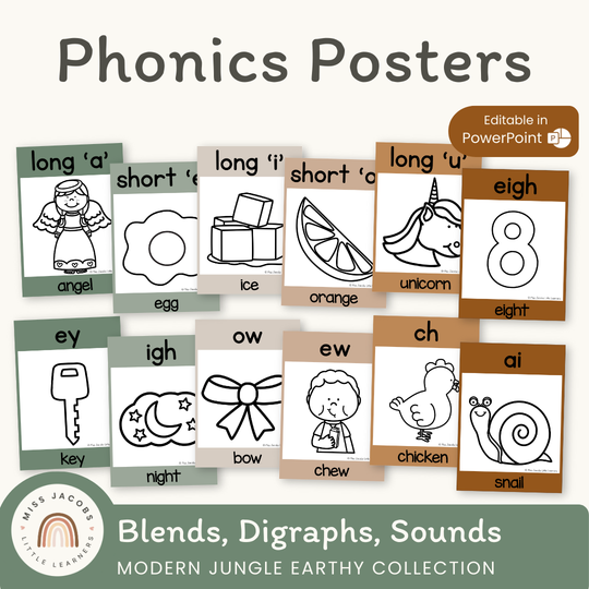 Phonics Posters - Modern Jungle Earthy Decor