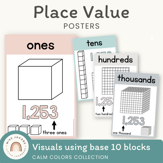 Place Value Posters - Base 10 Blocks - Rainbow Calm Colors Decor
