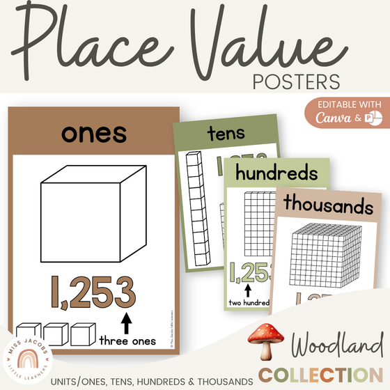 Place Value Posters - Base 10 Blocks - Woodland Theme - Miss Jacobs Little Learners