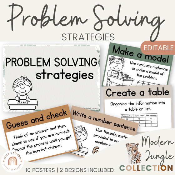 Math Problem Solving Strategies Posters - Modern Jungle Earthy - Miss Jacobs Little Learners