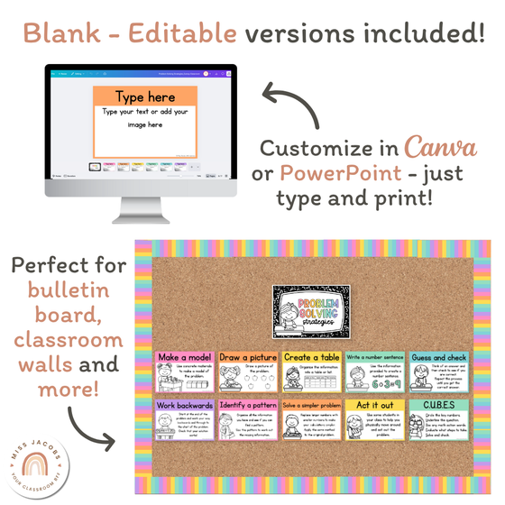 Math Problem Solving Strategies Posters - Cutesy Classroom - Miss Jacobs Little Learners