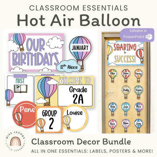 Rainbow Hot Air Balloon Theme Classroom Essentials Decor Pack