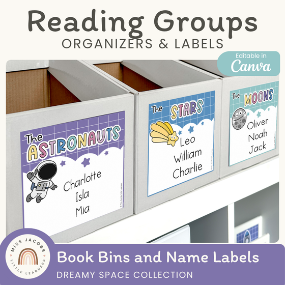 Reading Group Organizers & Labels - Dreamy Space Classroom Decor - Miss Jacobs Little Learners