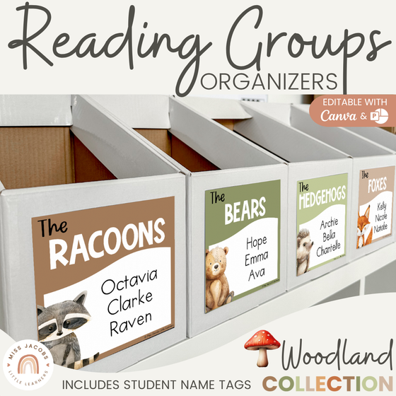 Reading Group Organizers & Labels - Woodland Classroom Decor - Miss Jacobs Little Learners