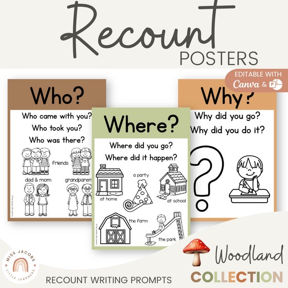 Recount Posters - Woodland Theme Classroom Decor - Miss Jacobs Little Learners